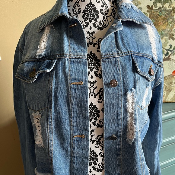 LOVE TREE DISTRESSED DENIM JACKET - Picture 2 of 5